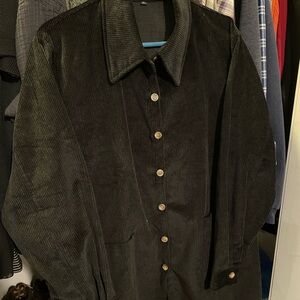 Long Black Corduroy Button-Up Jacket